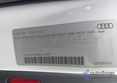 2021 Audi S5 Sportback Premium Plus Tfsi Quattro Tiptronic z USA, uszkodzony, nr VIN WAUC4CF58MA013047